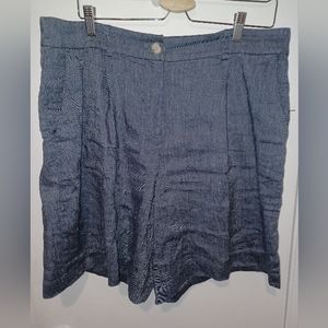 Loft Womens Dark Blue Flat Front Cotton Linen Golf Pleated Chino Shorts Size 12